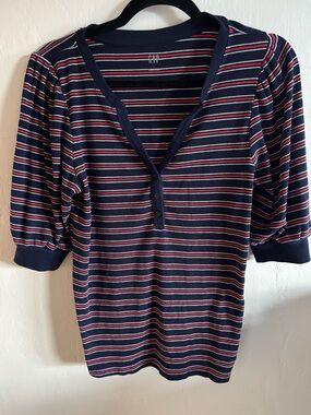 GAP Navy Striped Henley with Puff Sleeves